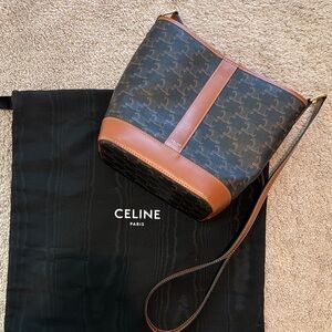 Celine Tan and Black Monogram Bucket Bag